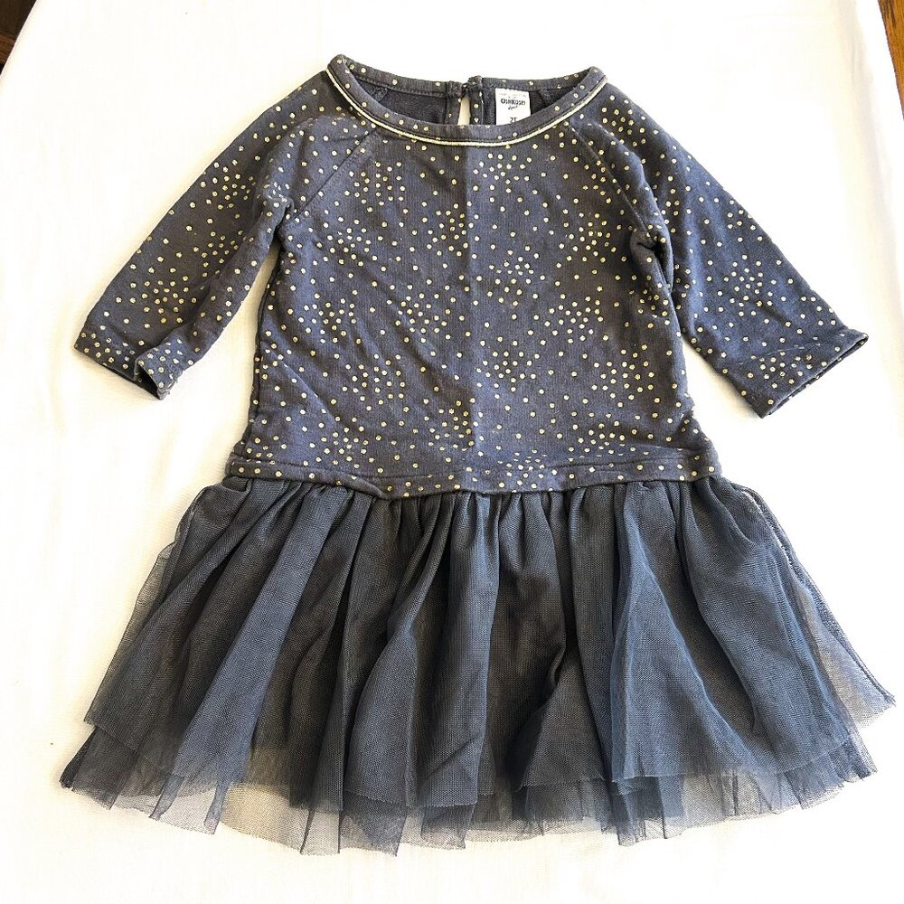 OshKosh Toddler Girls Gray Polka-Dot Dress
